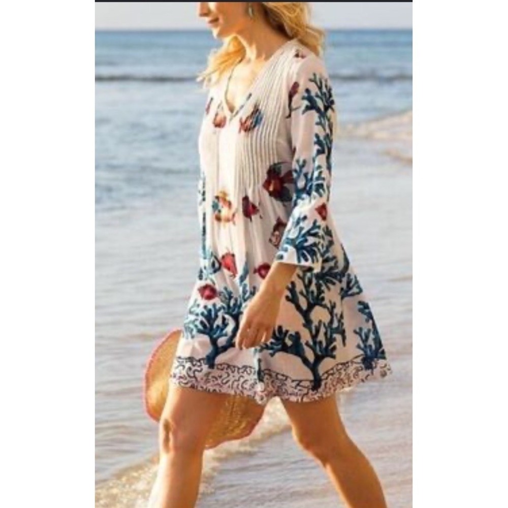 Soft Surroundings Tunic Women's 2X  Seychelles Tropical Kaftan Beach Cover Up